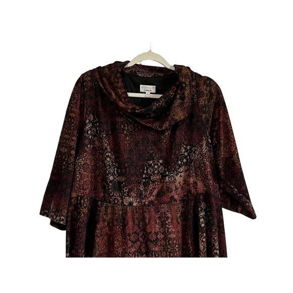 Robbie Bee Signature Womens 1X Multicolor Cowl Neck Dress Retro Artsy Lined - Picture 2 of 8